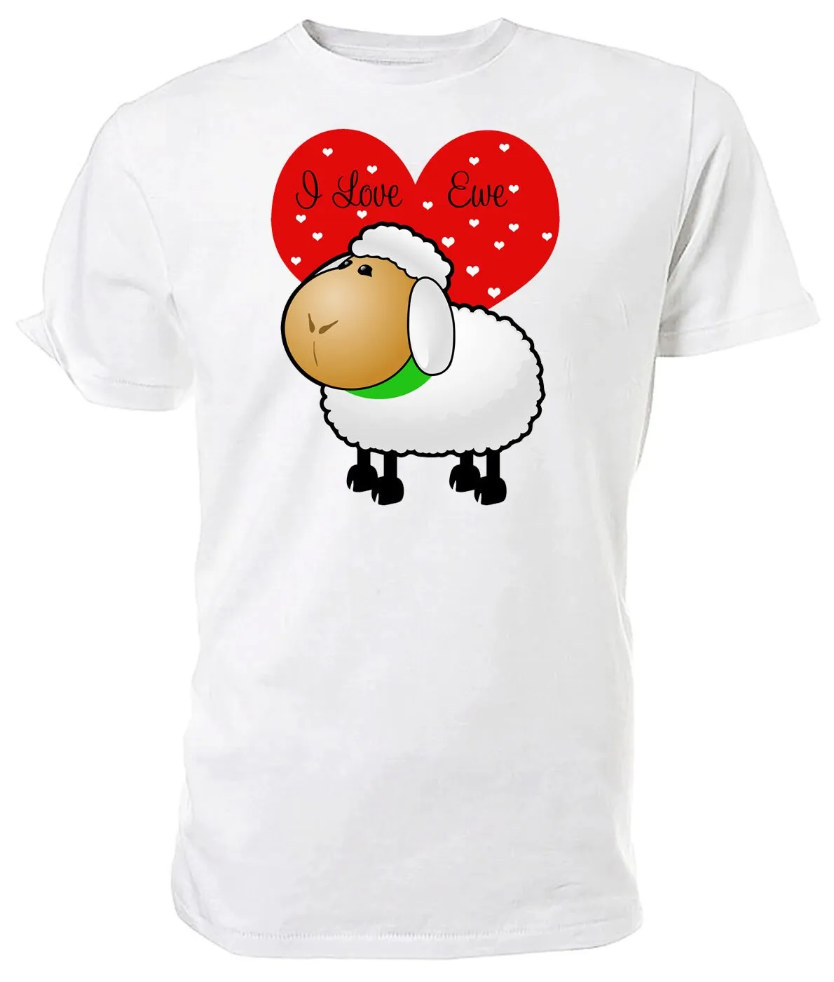 I Love Ewe. Cartoon Sheep T Shirt. Classic Round Neck Short