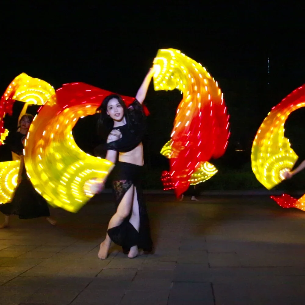 

Belly Dance Accessories Silk Veil Fan With 180cm Long Red and Yellow LED Lights Practice and Stage Performance Dance Costumes