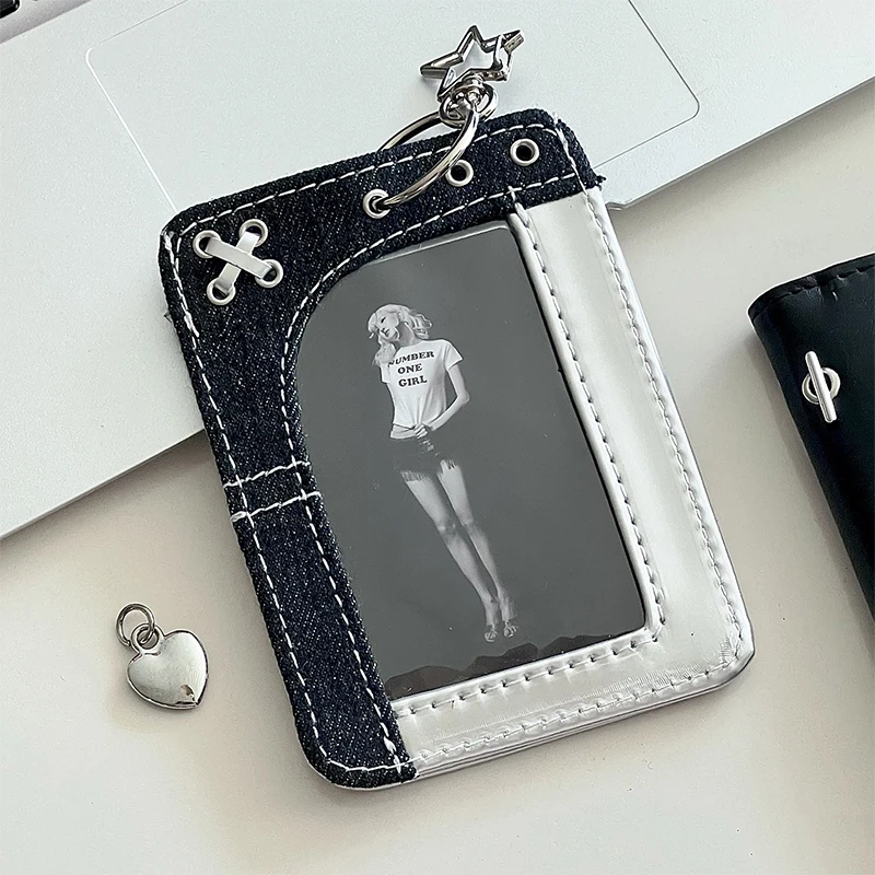 Denim Splicing Double Card Slot Kartenhalter 3-Zoll-Fotokartenhülle Kpop Small Card Display Card Cover