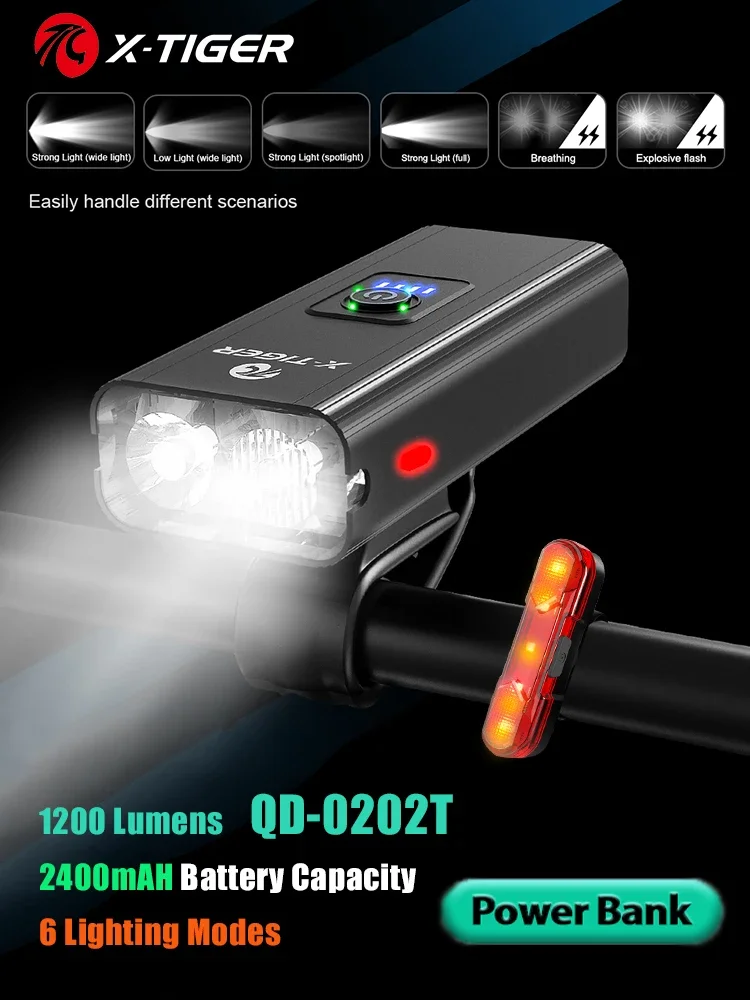 AliExpress X-TIGER Bike Light Set Front Light with Taillight USB Rechargeable Flashlight 6 Modes Bicycle Accessories for Bicycle Road MTB