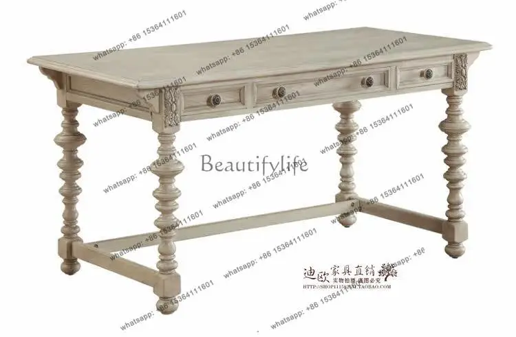 

American rural solid wood retro desk neoclassical solid wood old carved computer desk