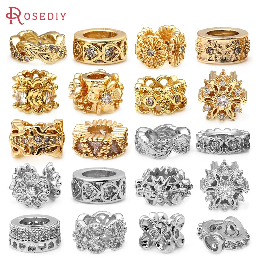 

18K Gold Color Brass Zircon Large Hole Wheel Spacer Beads Bracelets Beads High Quality Diy Jewelry Accessories Making Materials