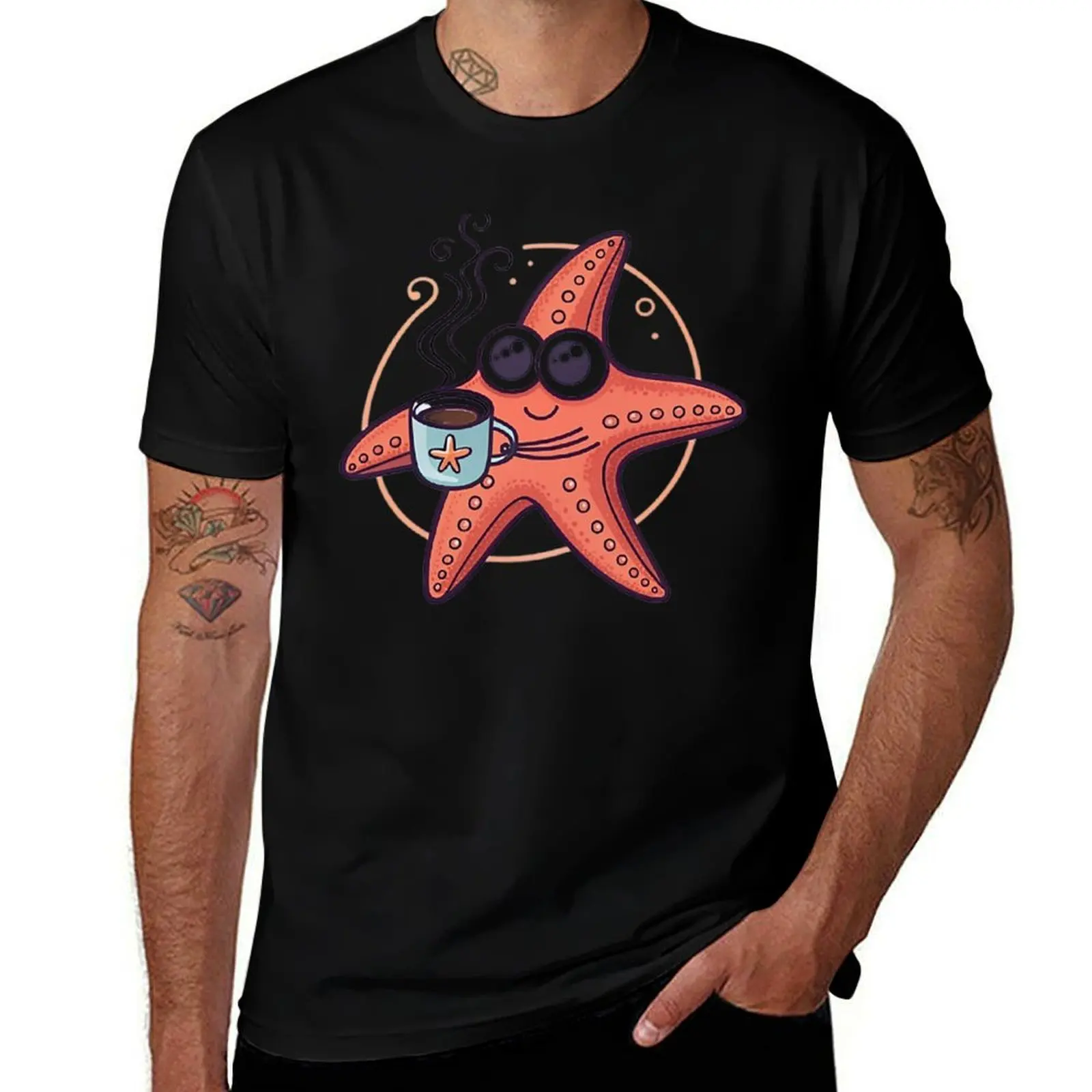 

Coffee obsessed starfish T-Shirt cotton graphic tees custom t-shirts kawaii clothes t shirt men