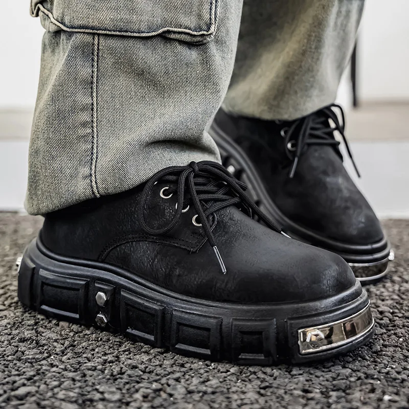Spring Autumn Ins European Style Cropped Studded Metal Leather Shoes Niche Couple Large Head Shoes Casual Shoes