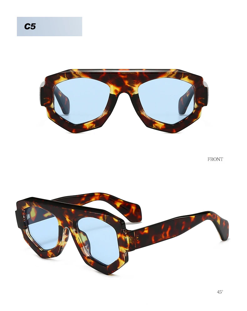 SO&EI Mode Unregelmäßige Quadratische Frauen Sonnenbrille Shades UV400 Retro Blau Lila Männer Sonnenbrille – Detail 11