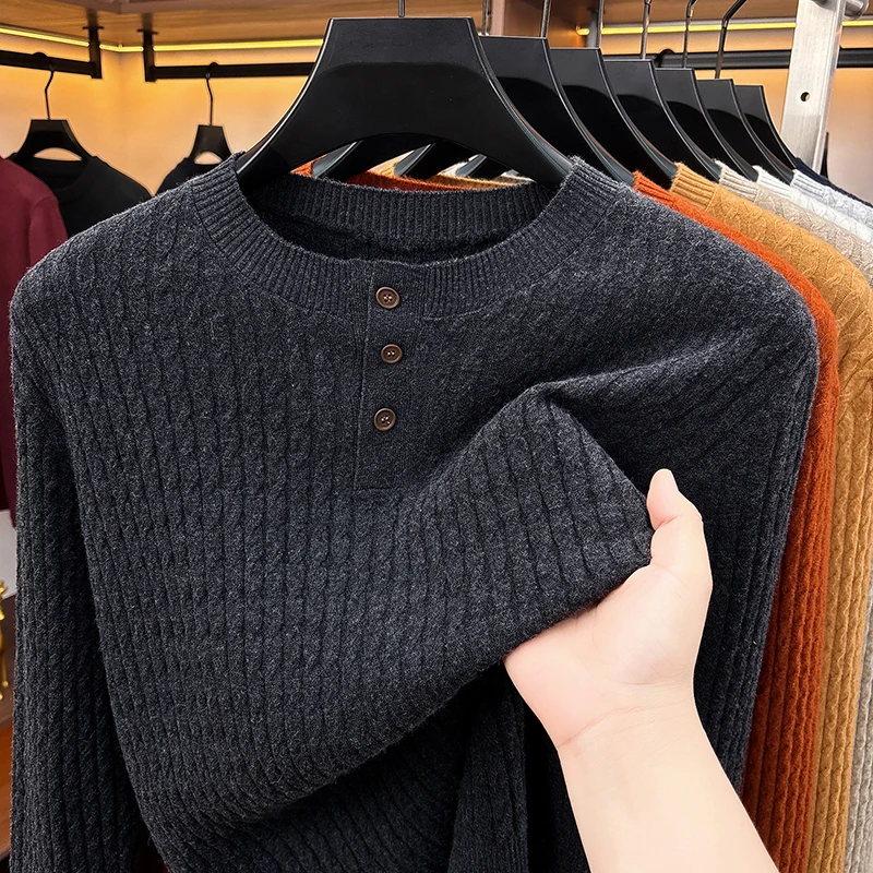 High End Light Luxury Autumn and Winter Thin Round Neck Twisted Flower Knitted Sweater for Men, Vintage Style Sweater Base