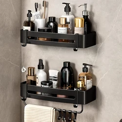 Bathroom Corner Shelves No Drilling Shower Shampoo Storage Racks Wall Mounted Space Aluminum Rustproof Shelf with Hooks