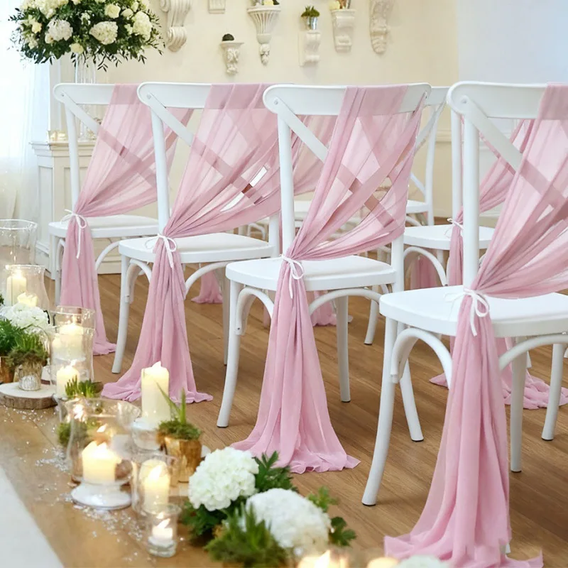 Dusty Blue Chair Ties Wedding Chair Sash Tulle Polyester Streamer Banquet Hotel Decoration Cover Ribbon Bow For Party Chairs