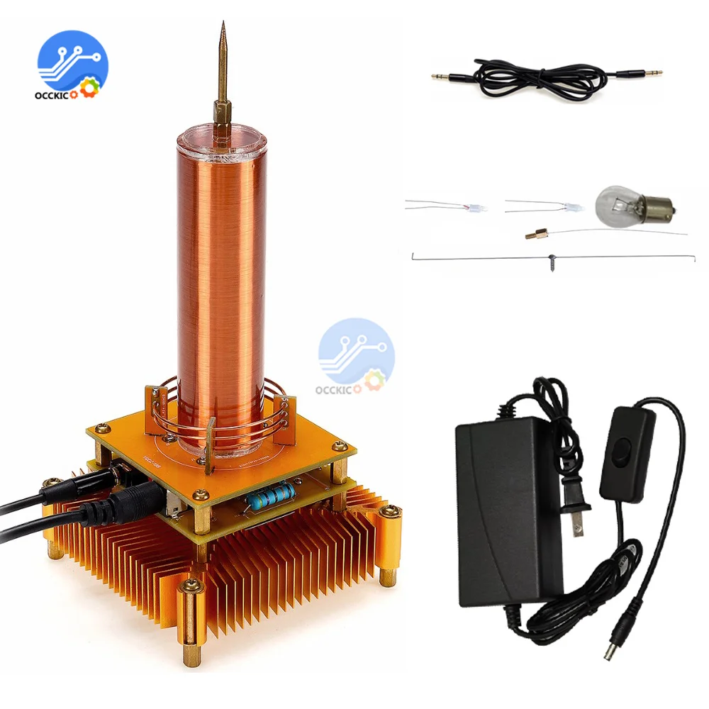 Musical Tesla Coil Music Plasma Speaker DC8-32v Plasma Music Tesla Coil Module Golden With Acrylic Shell EU/US Power Plug