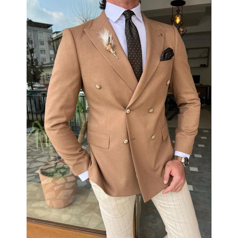 Double Breasted Men Suits Peak Lapel Regular Length Formal Occasion 2 Piece Jacket Pants Costume Homme Male Clothing Terno