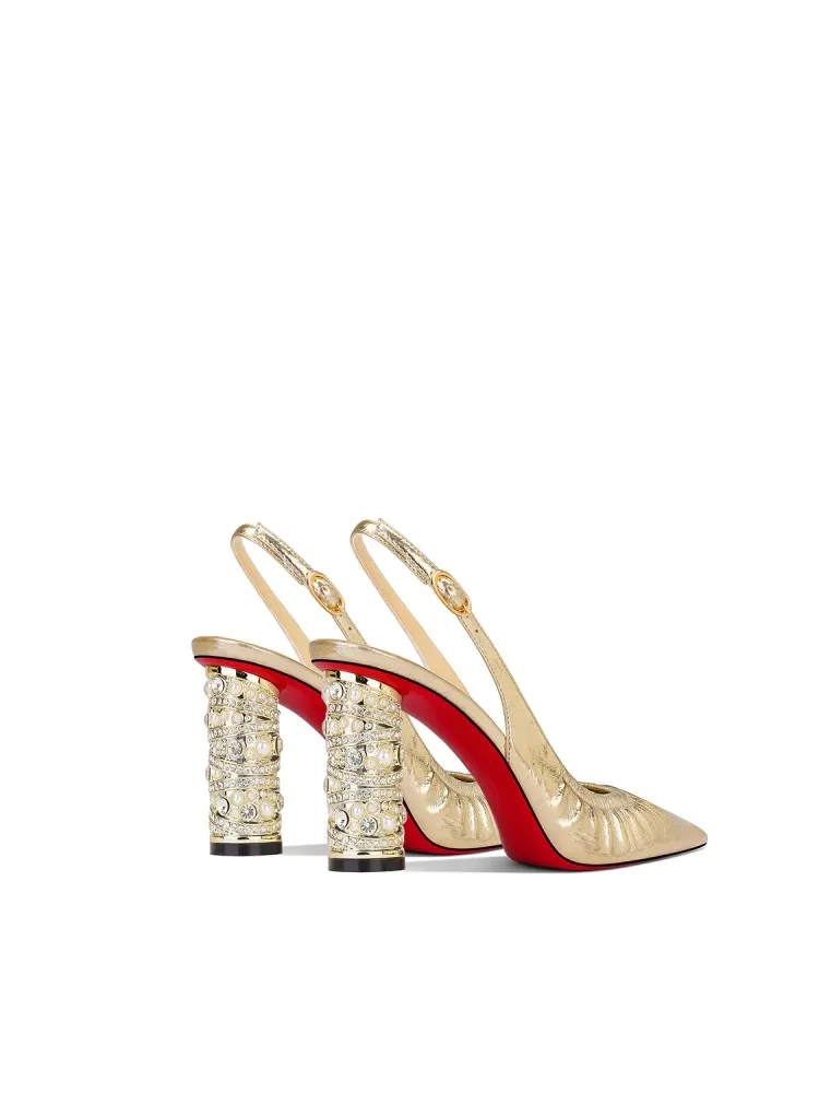 Summer new pointed pearl rhinestone round thick heel shoes high-heeled banquet dress large size small size women's sandals