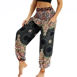 Pantalones bombachos de Yoga bohemios para mujer, pantalones flojos, ropa Hippie Boho, pantalones de Pilates con bolsillo