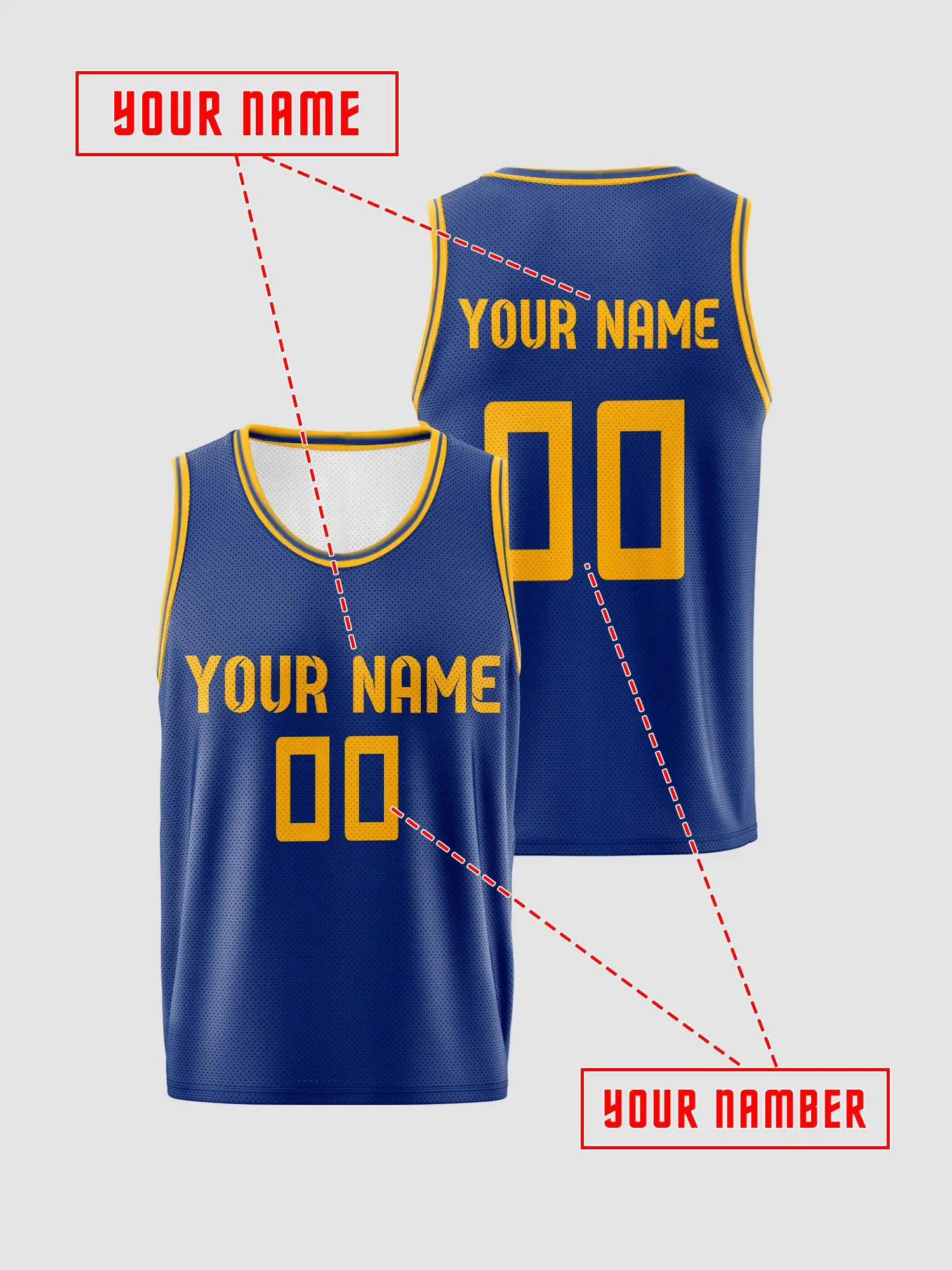 Royal‑Blue With Yellow Trim Custom Basketball Jersey, DIY Name & Number, Breathable Quick‑Dry Set For Adults & Kids view 2