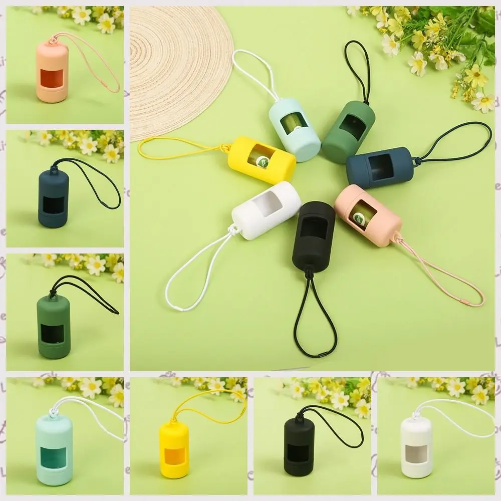Durable Plastic Dog Poop Bag Carrier Candy Color with Hanging Rope Garbage Bag Dispenser Dog Waste Bags Case Hiking