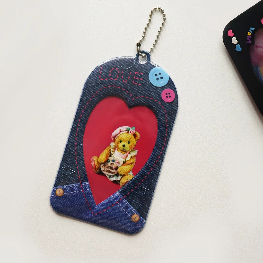 1pcs Kpop Photocard Holder Cute Idol Photo Card Holder with Chain Photo Sleeve Keychain Pendant PVC Cover Holder