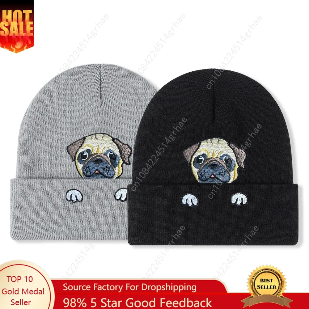 

1pc'Bulldog' Embroidered Beanie Soft Stretchy Lightweight Winter Hat for Men & Women, Outdoor Hip Hop Fashion