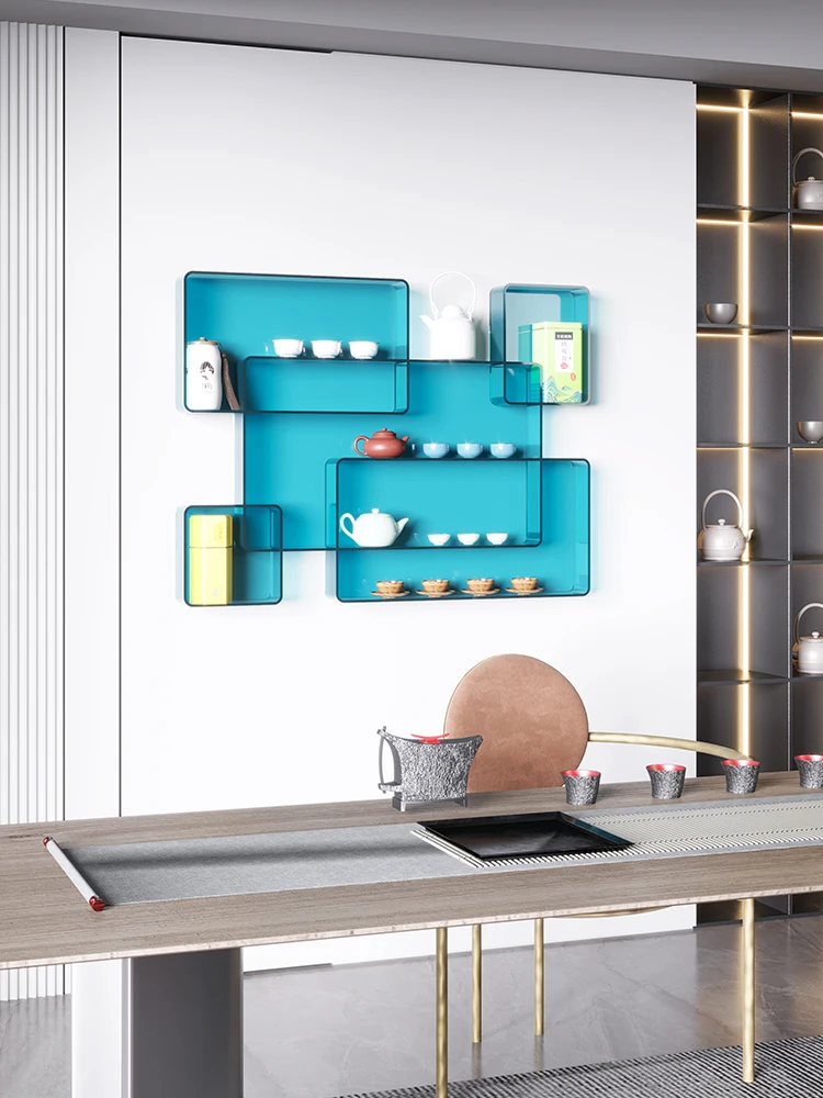 

Teacup rack wall hanging on the wall Tea set display rack Bogu Acrylic storage simple modern Duobao Pavilion antique