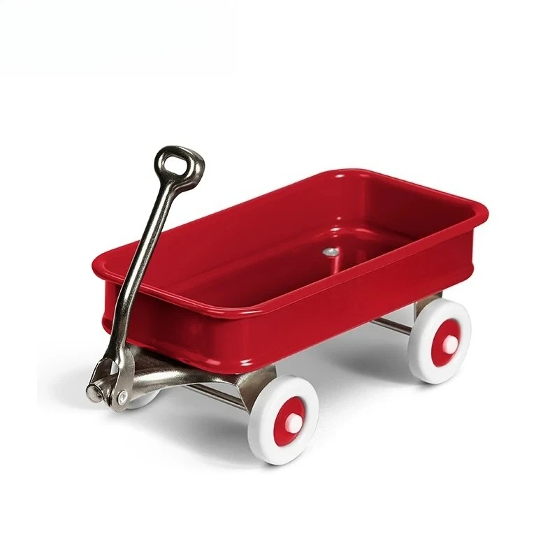 Mini Kids Hand Push Pull Cart Ornament, 4 Wheels Toddler Drag Toy Car Miniature Model
