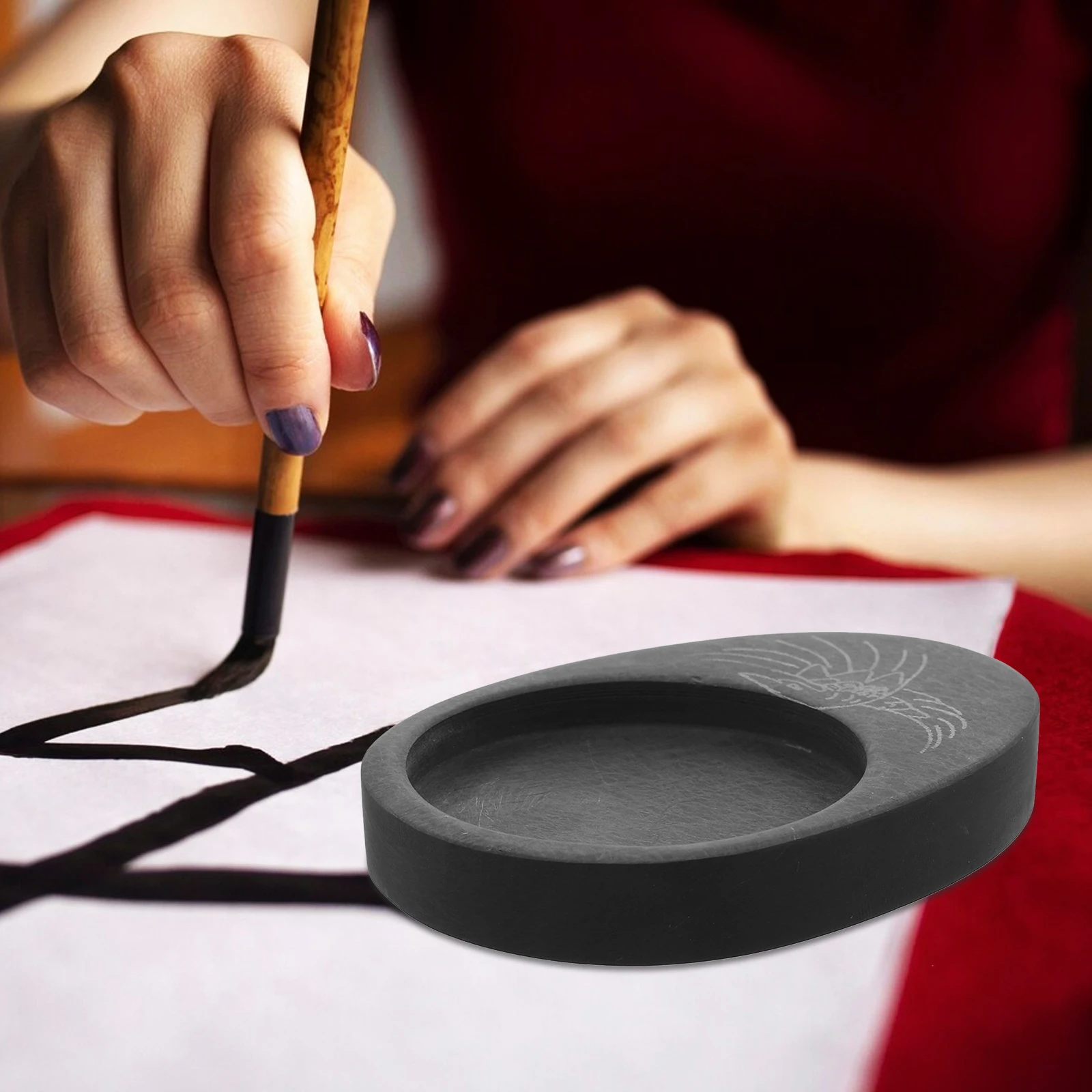

Four Treasures Calligraphy Inkstone Mini Stone Grinding Writing Practice Durable Desk Decor Gift Study Tool for Painting