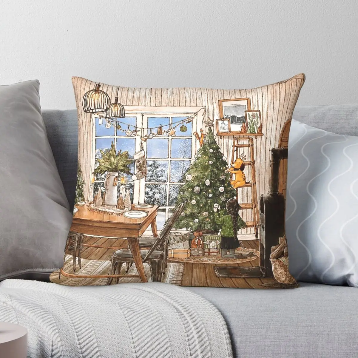 Forest Girl's Diary Merry Christmas Square Pillowcase Polyester Linen Velvet Pattern Zip Decor Pillow Case Car Cushion Case