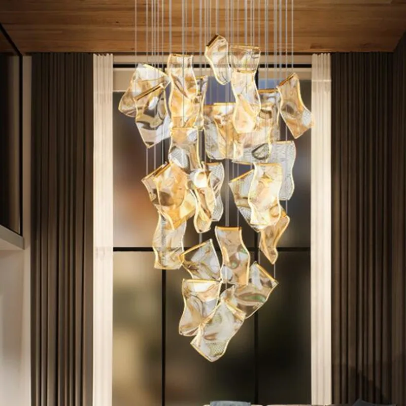 

Modern Acrylic Leaf Led Pendant Lights Villa Stair Led Pendant Lamp Living Room Decor Hanging Light Fixture Suspension Luminaire