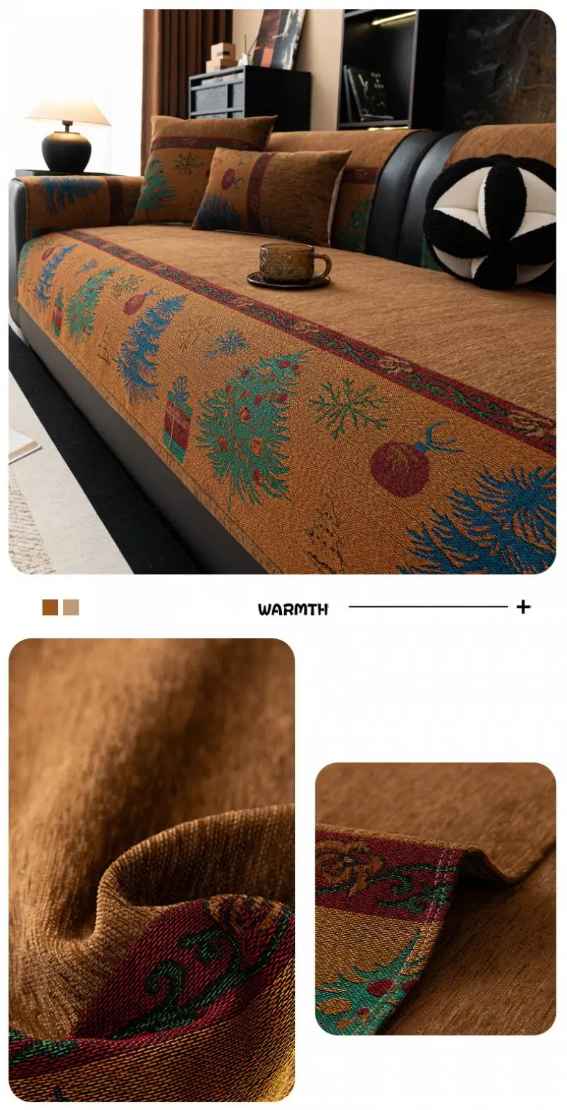 Weihnachtlicher Chenille-Sofabezug, Ganzjahres-Universalstoff, Rutschfester Sofabezug, Rundum-Schutz vor Katzenkratzern, Sofabezüge – Detail 6