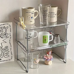 1 PC Clear Acrylic Desktop Organizer - Single-Layer, Foldable & Stackable Storage Solution for Kitchen, Office & More