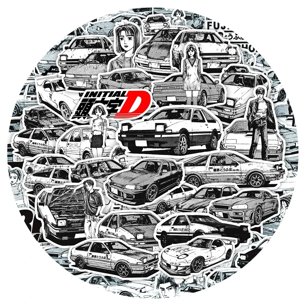 10/30/75PCS Anime Black White Initial D Stickers Graffiti Funny Kids DIY Decals Gift Toy for Wall Notebook Bike Cartoon Sticker