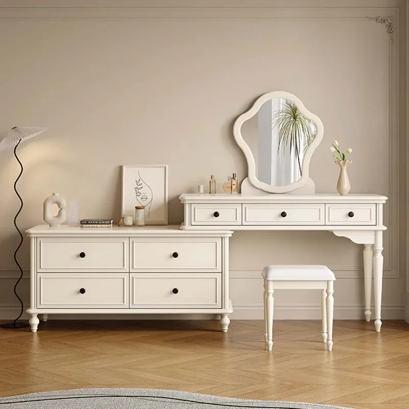 

Wood White Dressing Table Storage Luxury Desings Drawer Bedroom Dressers Mirror Princess Comoda Pra Quarto Furniture For Bedroom