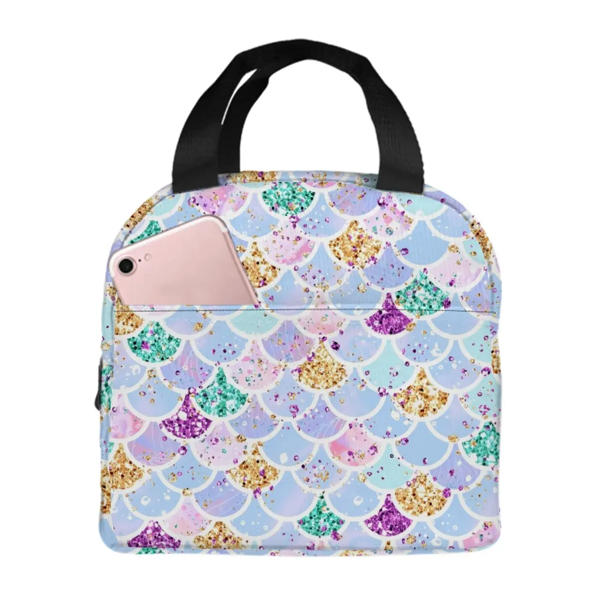 Simple Mermaid 2D Flat Cartoon Insulated Lunch Bag Best Gift for Boys/Girls Small School Cooler Bag Aluminum Foil Picnic