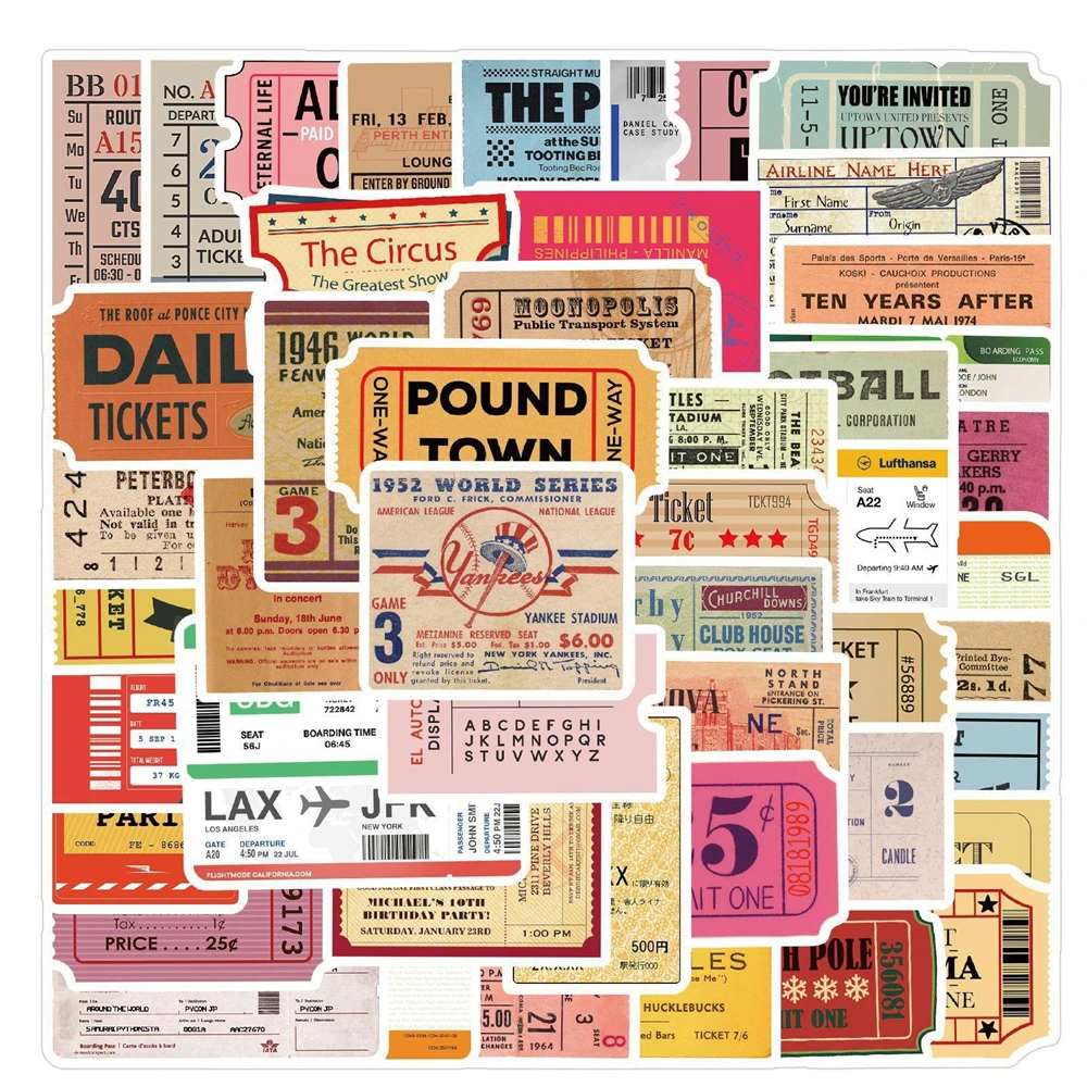 50 Stück Vintage Ticket Stub Scrapbook Aufkleber Pack Old Art Journal Supplies Scrapbooking Album Foto Tagebuch Aufkleber