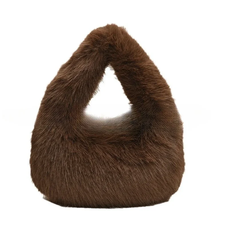 الشتاء مصمم فروي فو الفراء حقيبة يد صغيرة فاخرة حمل حقيبة المرأة المألوف لينة الفراء شبه دائرية القمر حقيبة حقيبة السفر
