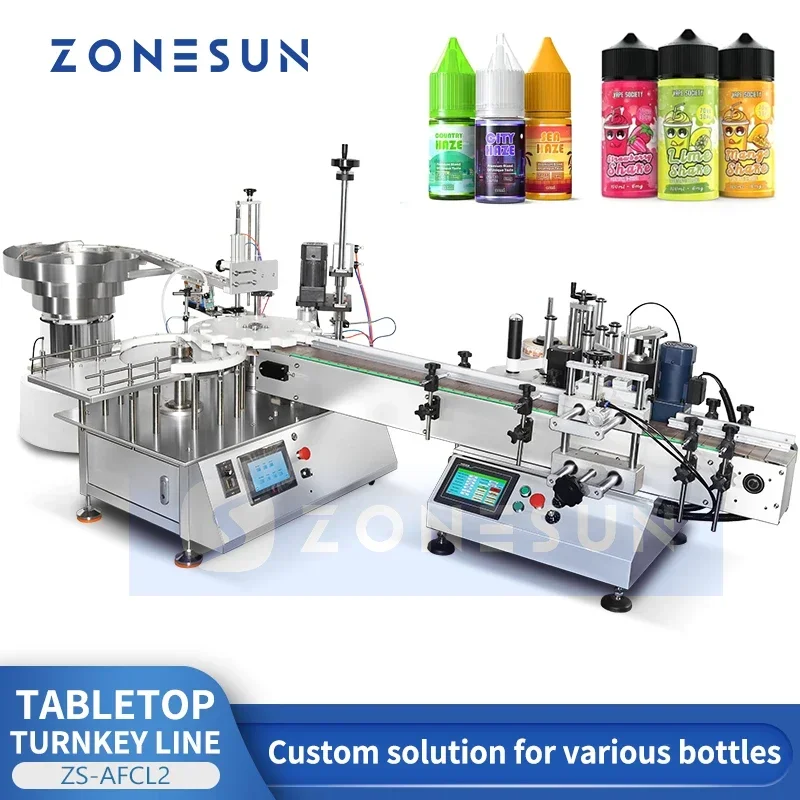 ZONESUN Automatic Small Bottle Filling and Capping Labeling Machine with Cap Feeder ZS-AFCL2