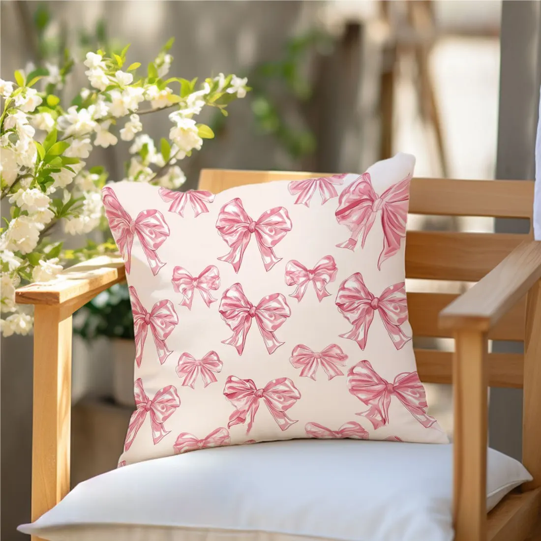 VIKAMA Kissenbezug mit bezauberndem rosa Schleifenmuster, romantische Heimdekoration, geeignet für Wohnzimmer und Schlafzimmer, dekorative Kissenbezüge