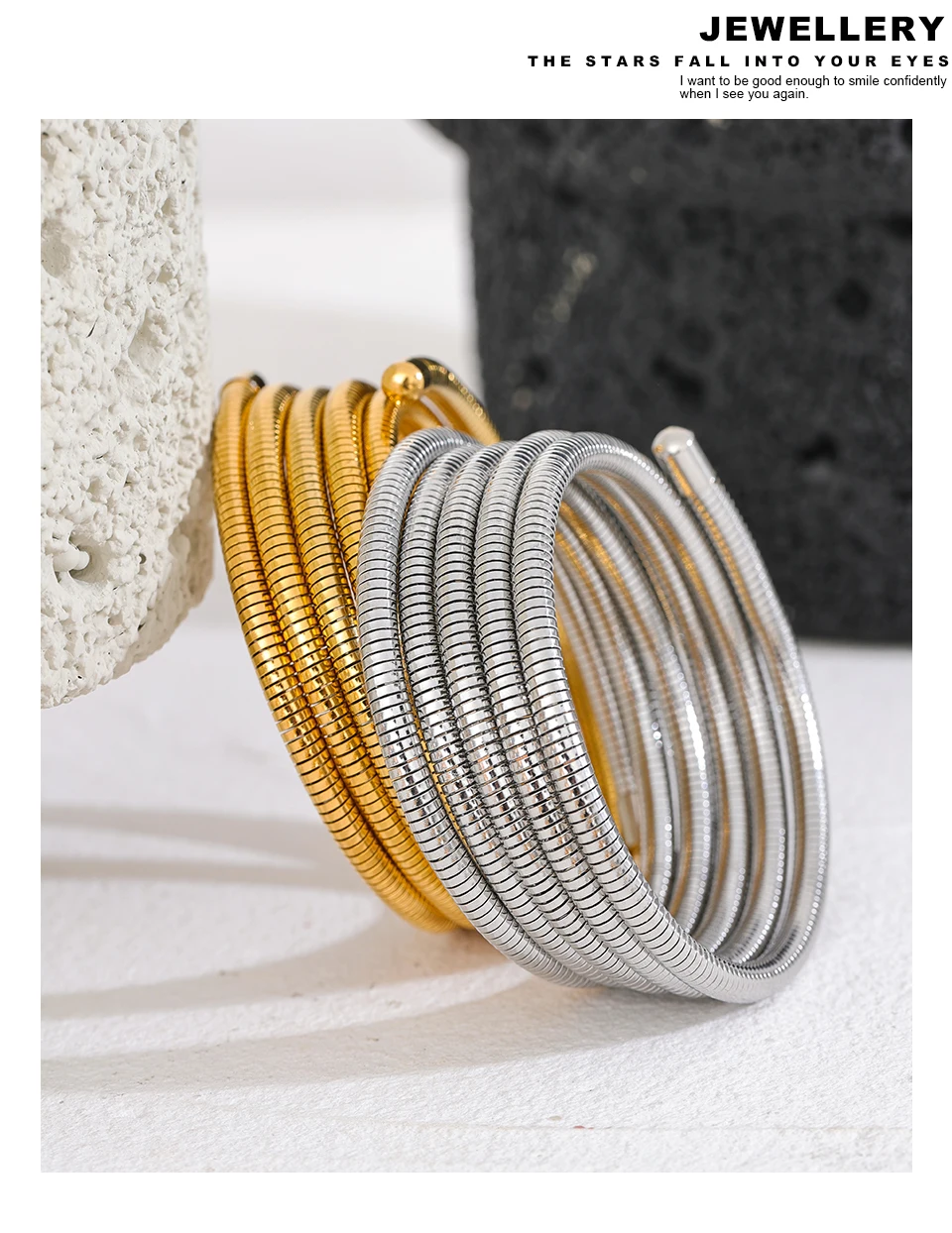 Yhpup Edelstahl stapelbar mehrschichtig Wickelarm Armband Armreif Metall elastisch wasserdicht Mode Unisex Schmuck Männer Frauen – Detail 6