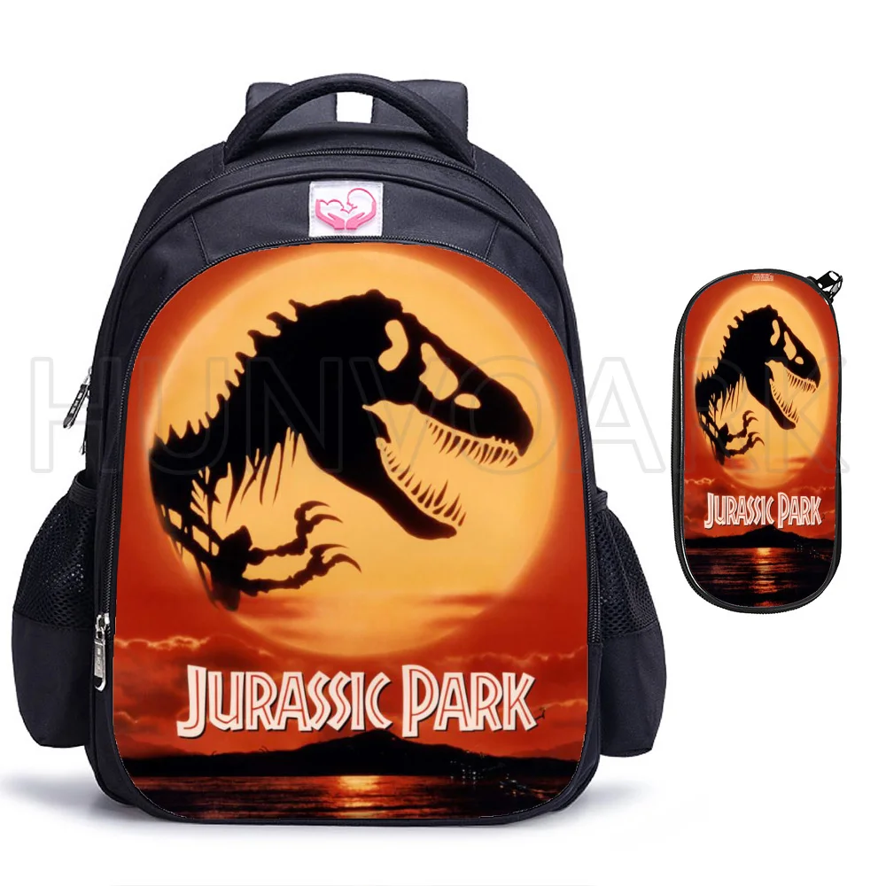 2pcs Jurassic Park School Bags For Boys Girls 16inch Primary Grade 1-6 Children Backpack Cartoon Dinosaur Animal Mochila Escolar