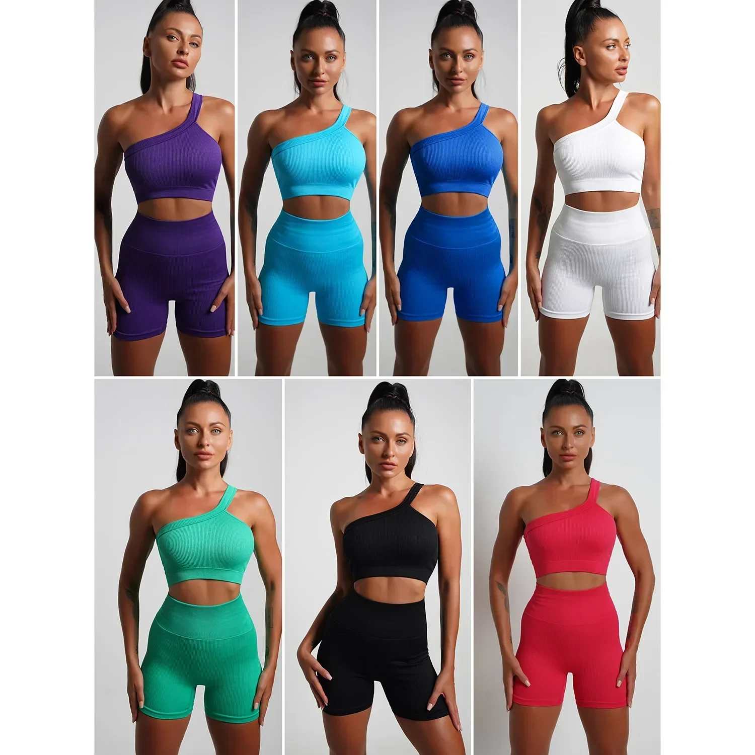 2\\5PCS Seamless Yoga Sets Sports Fitness High Waist Hip Raise Pants Shorts Long-sleeved Suits Workout Gym Leggings Set for Women