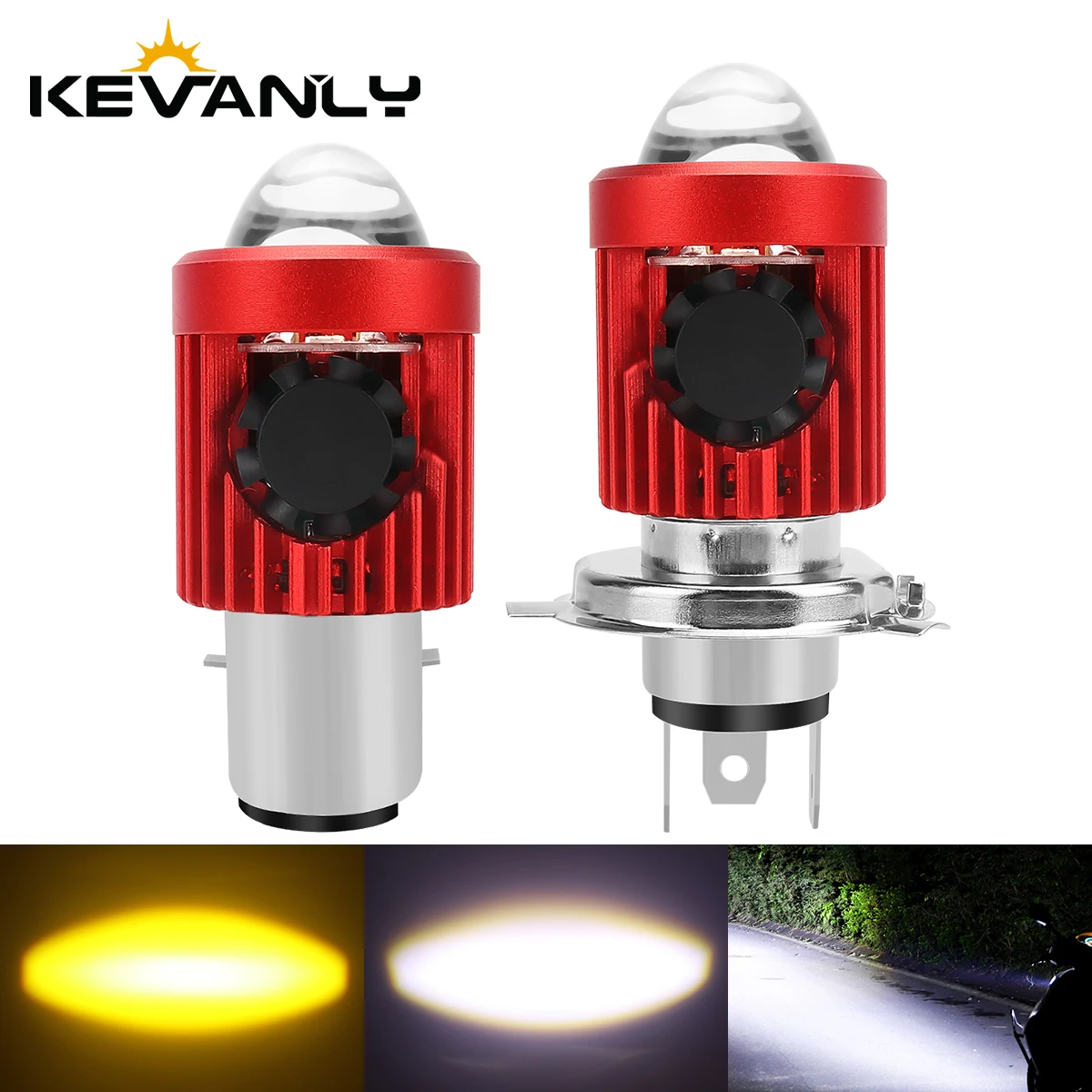 

1pc H4 BA20D LED Motorcycle Headlight CSP Dual Color White Yellow High Low Beam Lens LED Bulbs With Fan Super Bright