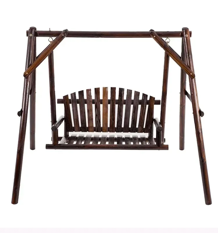 Carbonized preservative wood swing outdoor courtyard double Jindian log swing indoor hanging chair outdoor garden rocking chair