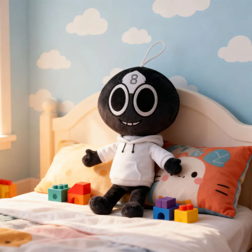 دمية كرتونية من القطيفة رقم 8، لعبة محشوة باللونين الأبيض والأسود مع عيون كبيرة، لعبة أطفال قطيفة ناعمة وتمثال قابل للجمع