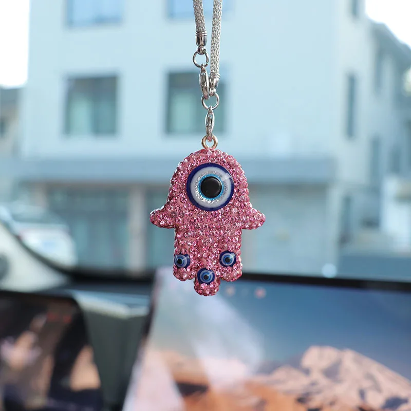 Creative Luxury Diamond Palm Car Decor Pendant Cute Car Rear-view Mirrors Devil - Eyes Pendant Women Universal Car Accessories