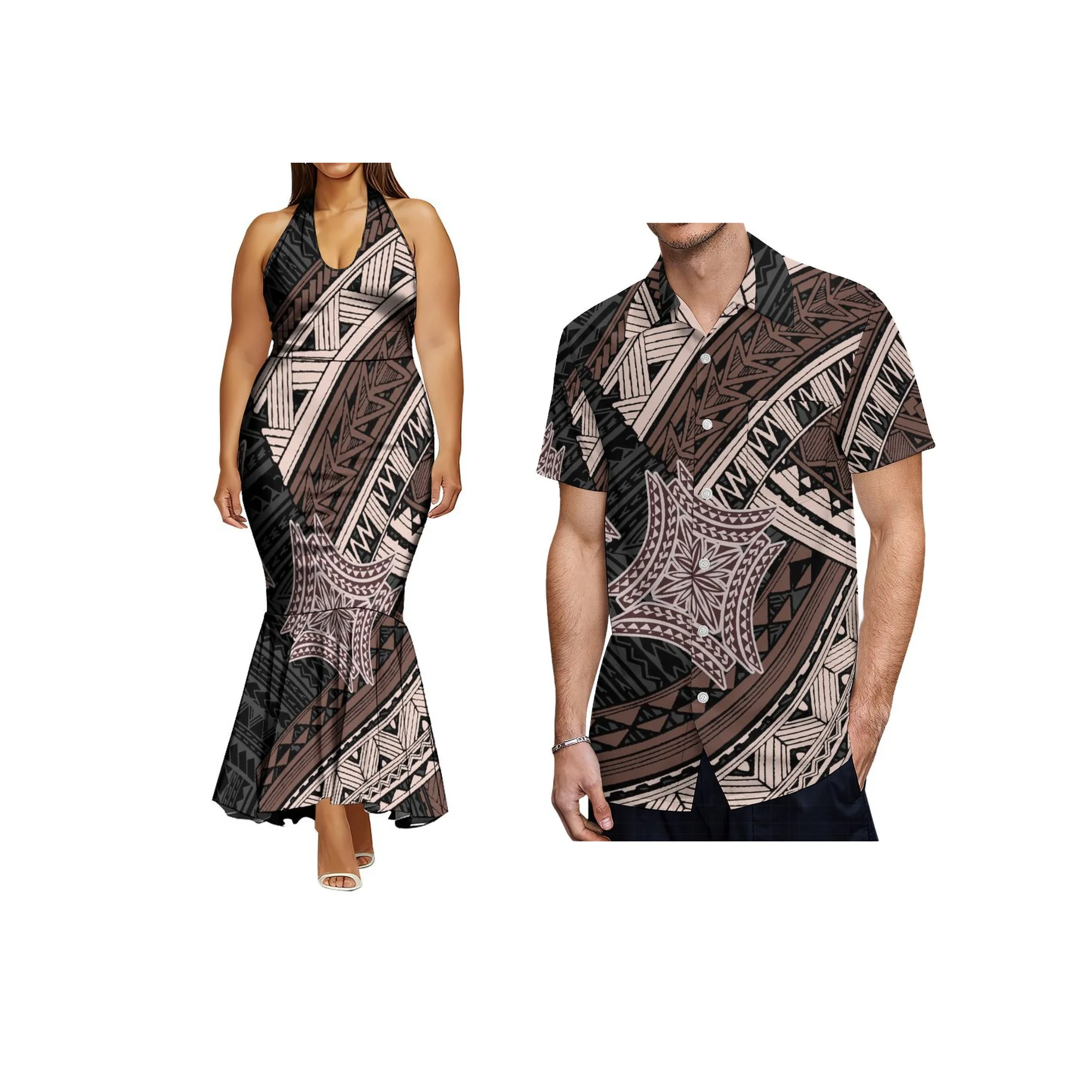 Sukienka damska bez rękawów typu rybka z nadrukiem na zamówienie, hawajska polinezyjska sukienka tribal z bocznym zamkiem błyskawicznym, sukienka typu halter z rybim ogonem, sukienka na studniówkę z możliwością personalizacji.