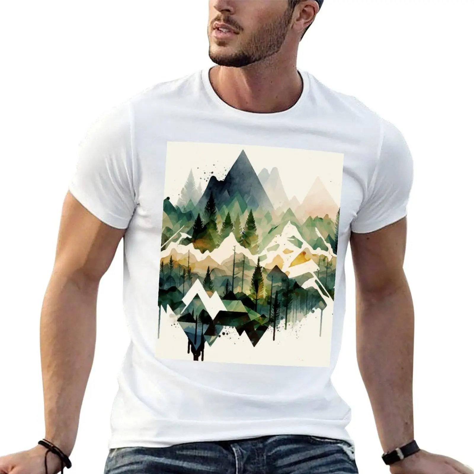 mountain geometric shapes watercolor T-Shirt Light Athletic Short Sleeve Tee Shirt