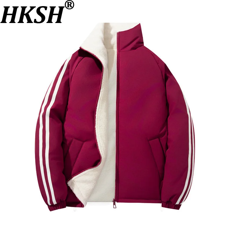 

HKSH Autumn Winter New Men Trendy Casual Lamb Wool Contrast Color Jacket Stand Collar Thickened Women Padded Cotton Coat HK16320