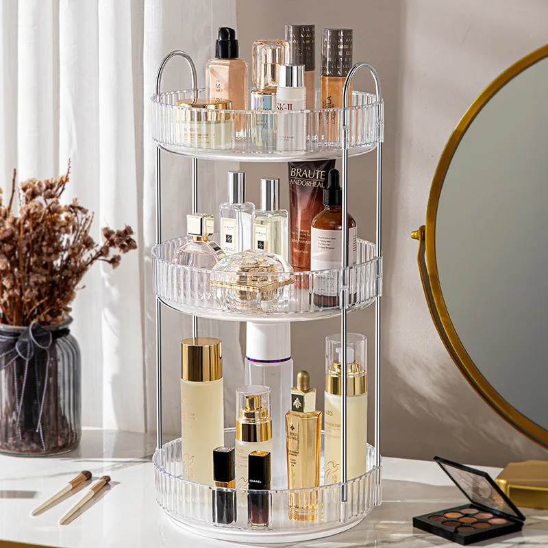 2/3 Layers Light Luxury Makeup Organizer 360ยฐ Rotating Desktop Cosmetic Storage Shelf Skincare Rack Bathroom Accessories