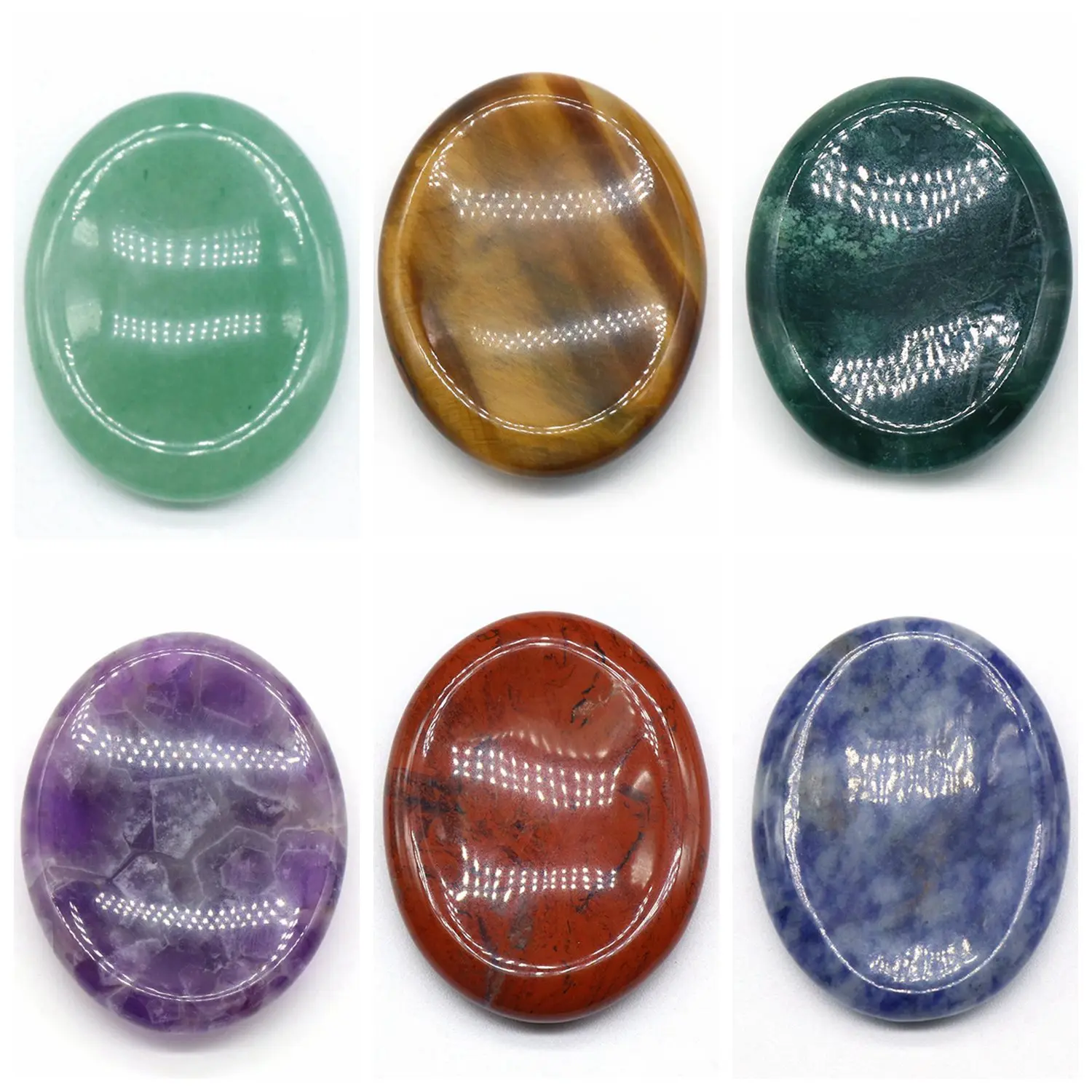 6PCS 35X45MM Multiple Tumbl Worry Stones for Anxiety Stress Relief Craved Tumbled Pocket Palm Oval Gemstone Healing Chakra