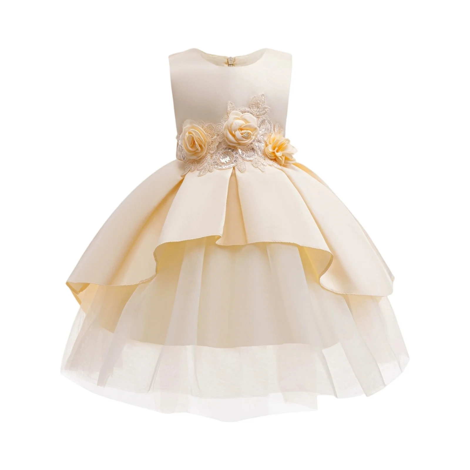 

New Flower Fashion Girls Dress Summer Sleeveless Irregular Hemline Girls Princess Dress Piano Performance Outfit Kids Clothes