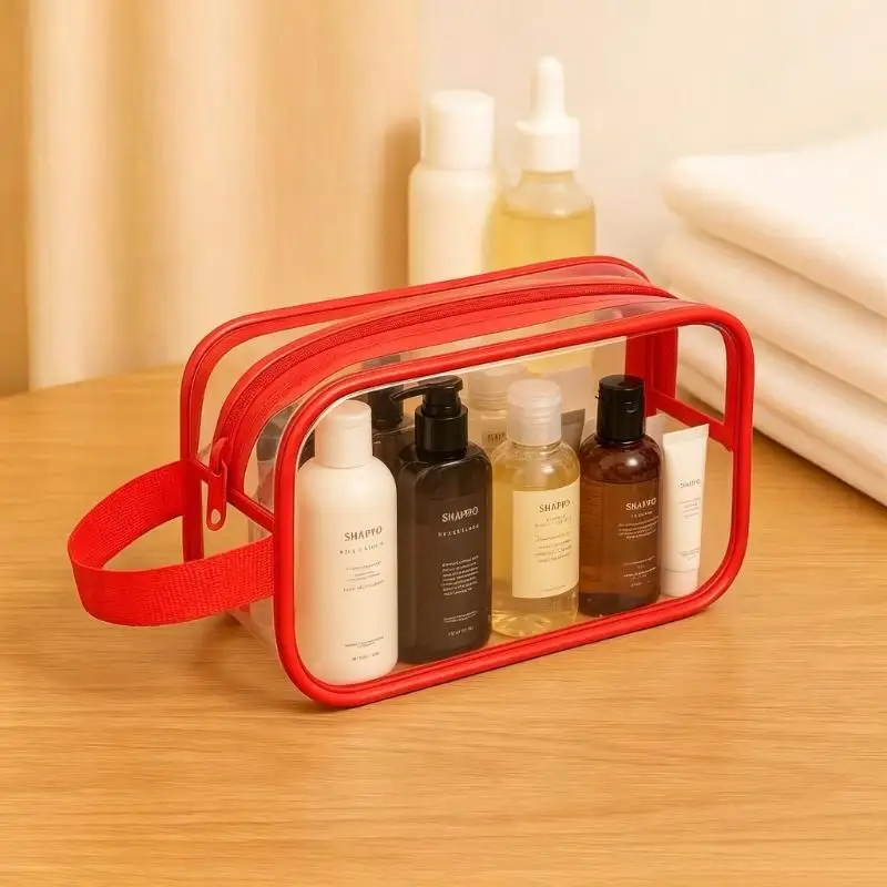 Waterproof Transparent PVC Travel Toiletry Bag Large Capacity Zipper Organizer for Family Travel Bathroom Use