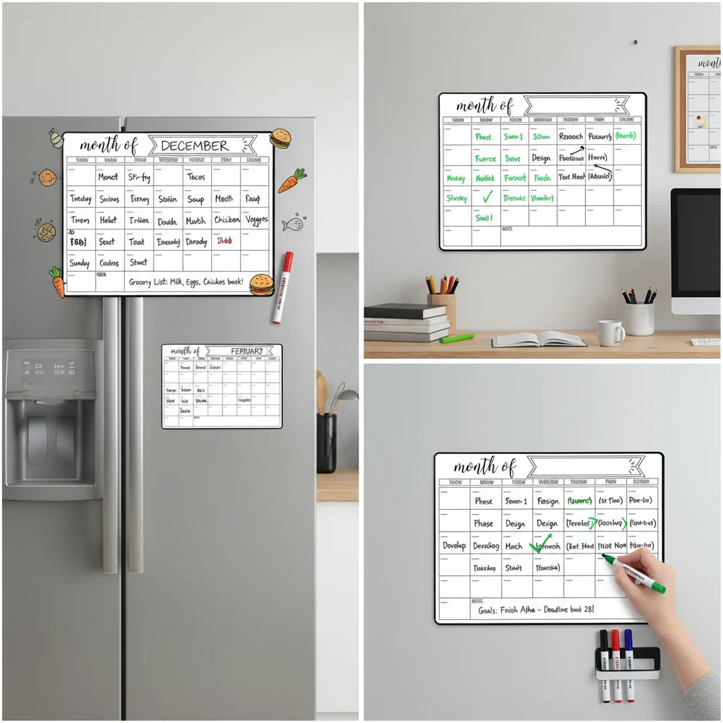 سبورة بيضاء للثلاجة مقاس 28 × 21 سم، لوحة مذكرة مغناطيسية للمطبخ والمنزل، لوحة مسح جاف مع قلم تحديد #4