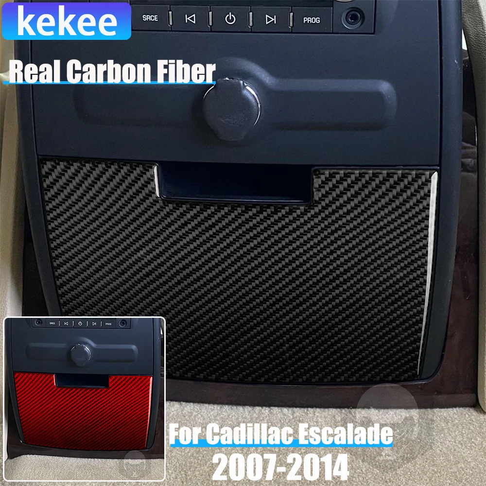 

Real Carbon Fiber Car Accessories Rear Cup Holder Panel Decorative Cover Soft Sticker For Cadillac Escalade EXT ESV 2007-2014